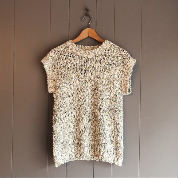 Vintage Sweaters - Vintage Marled Knit Capped Sleeve Sweater